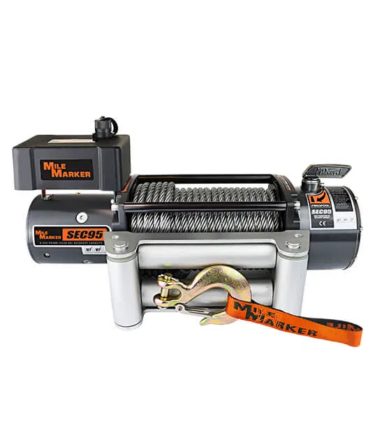 76-50246BW – MILEMARKER Winch, Vehicle Mounted Waterproof Recovery Winch 12 Volt Electric 9500 Pound Line Pull Capaci...